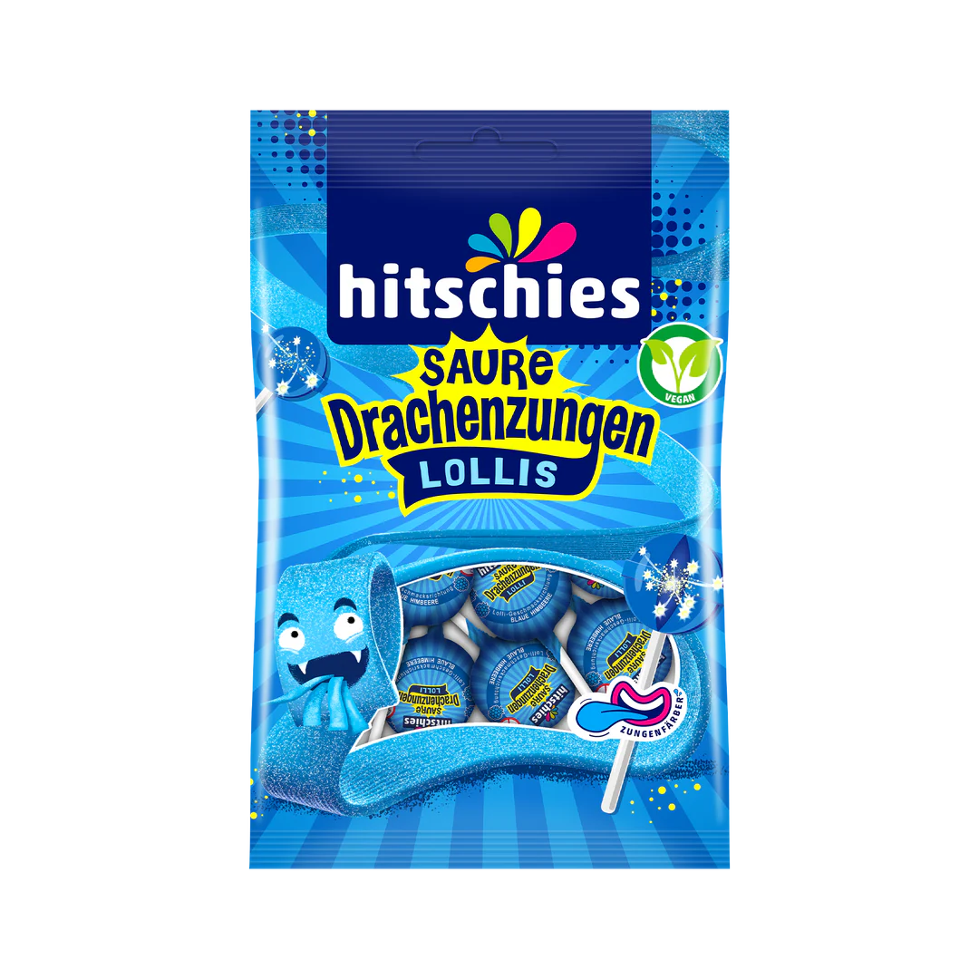 hitschies Saure Drachenzungen Lollis Blau 125g