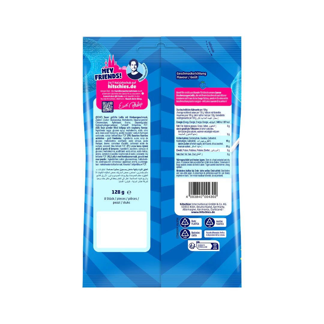hitschies Saure Drachenzungen Lollis Blau 125g